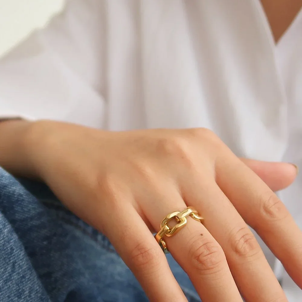 NEW 18K Gold Plated Link Chain Ring x - Picture 11 of 11